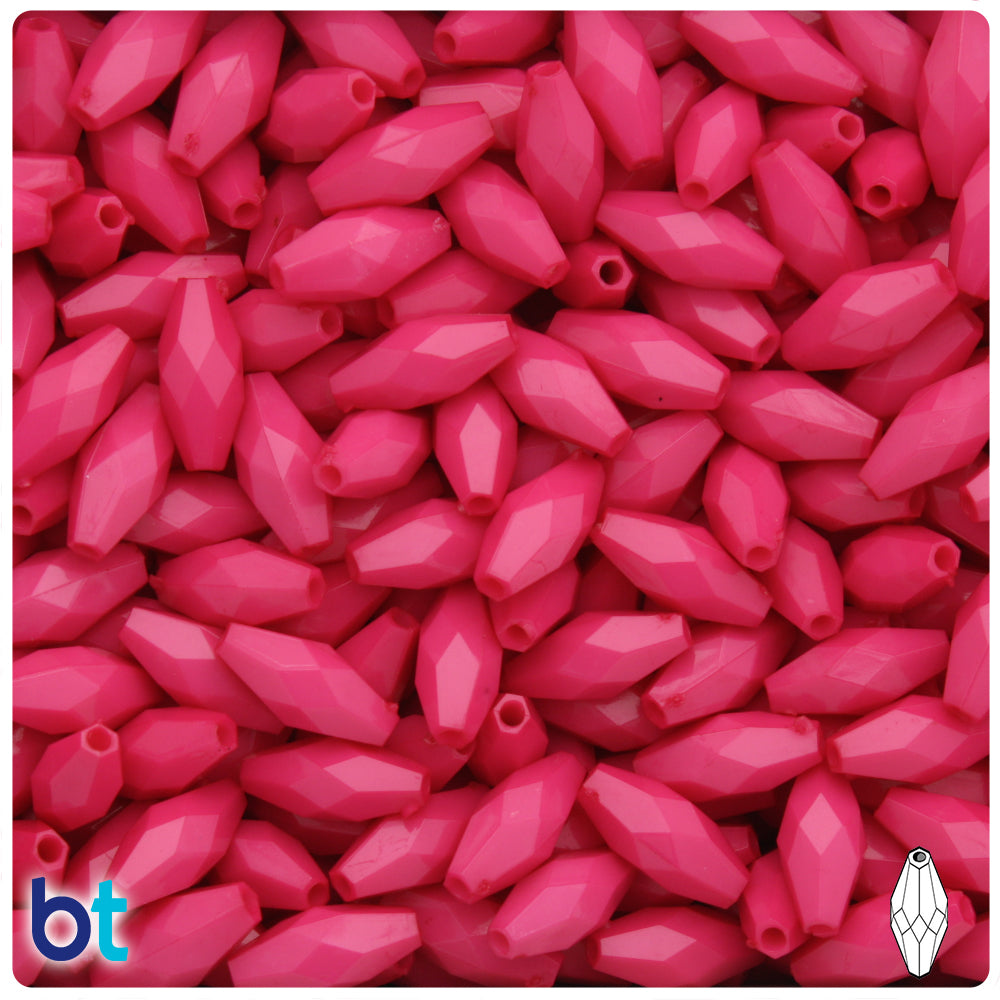 Dark Pink Opaque 15mm Faceted Oval Plastic Beads (200pcs)