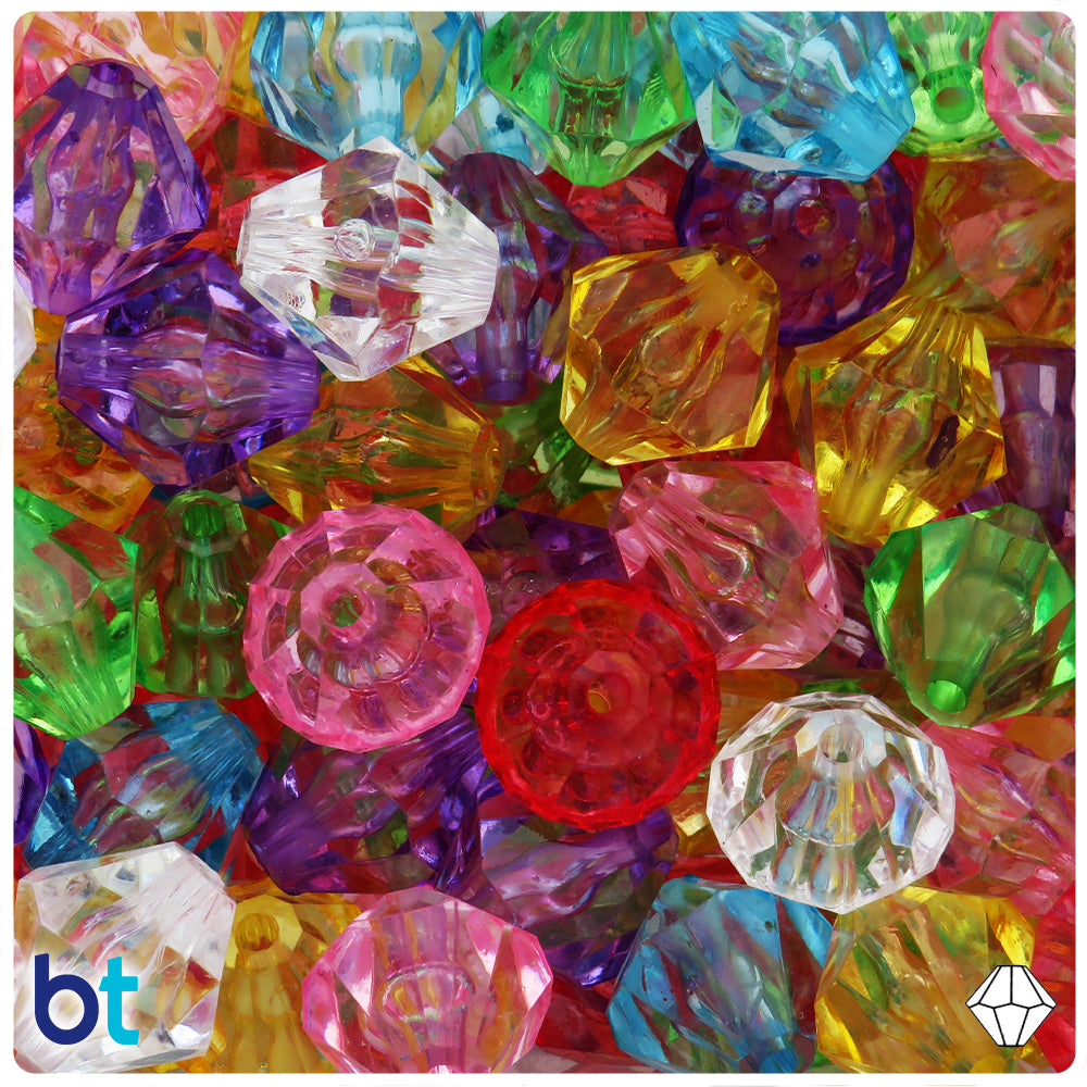 Mixed Transparent 18mm Faceted Bicone Plastic Beads (24pcs)
