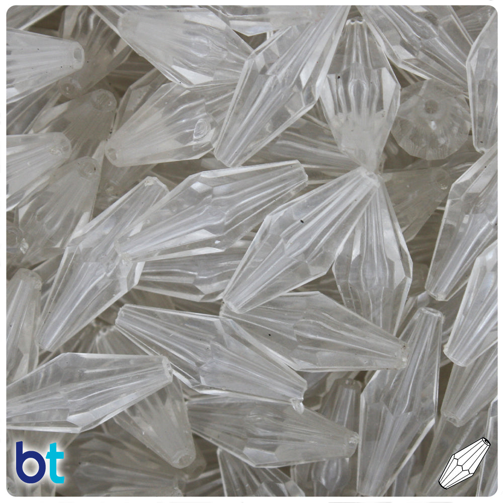 Clear Transparent 25mm Faceted Elongated Bicone Plastic Beads (40pcs)