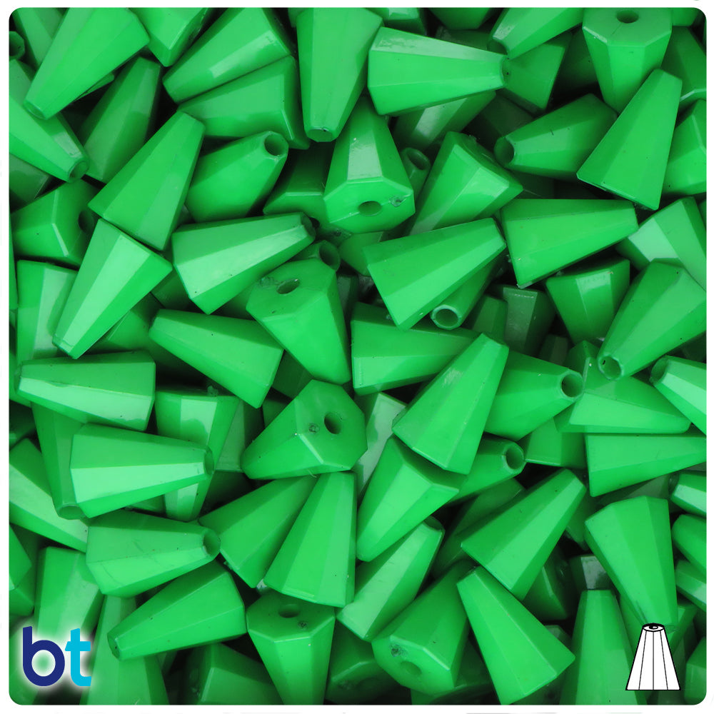 Dark Green Opaque 13mm Faceted Cone Plastic Beads (120pcs)