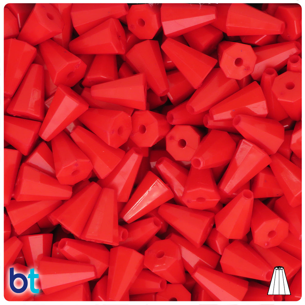Red Opaque 13mm Faceted Cone Plastic Beads (120pcs)
