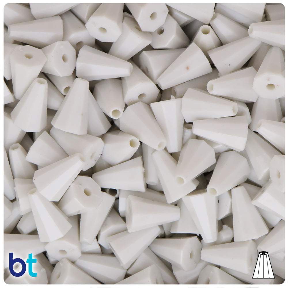White Opaque 13mm Faceted Cone Plastic Beads (120pcs)