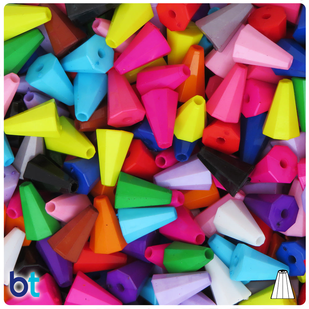Mixed Opaque 13mm Faceted Cone Plastic Beads (120pcs)