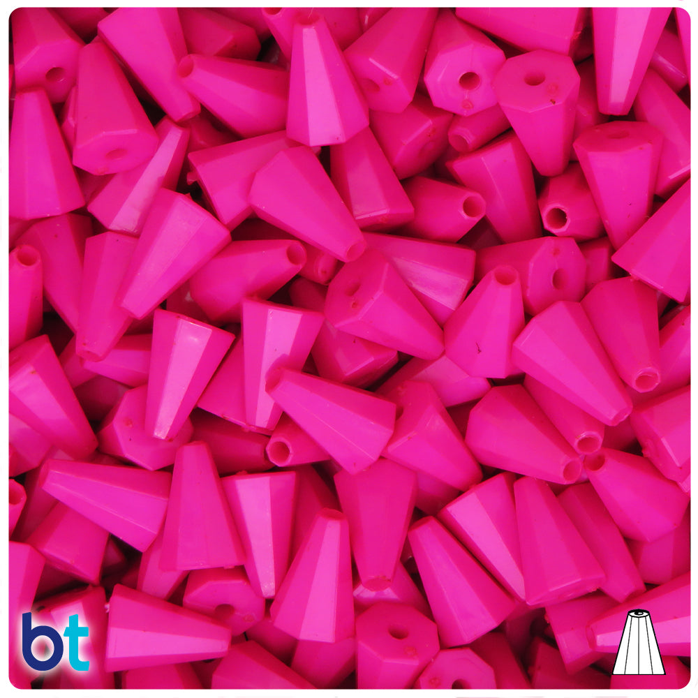 Dark Pink Opaque 13mm Faceted Cone Plastic Beads (120pcs)