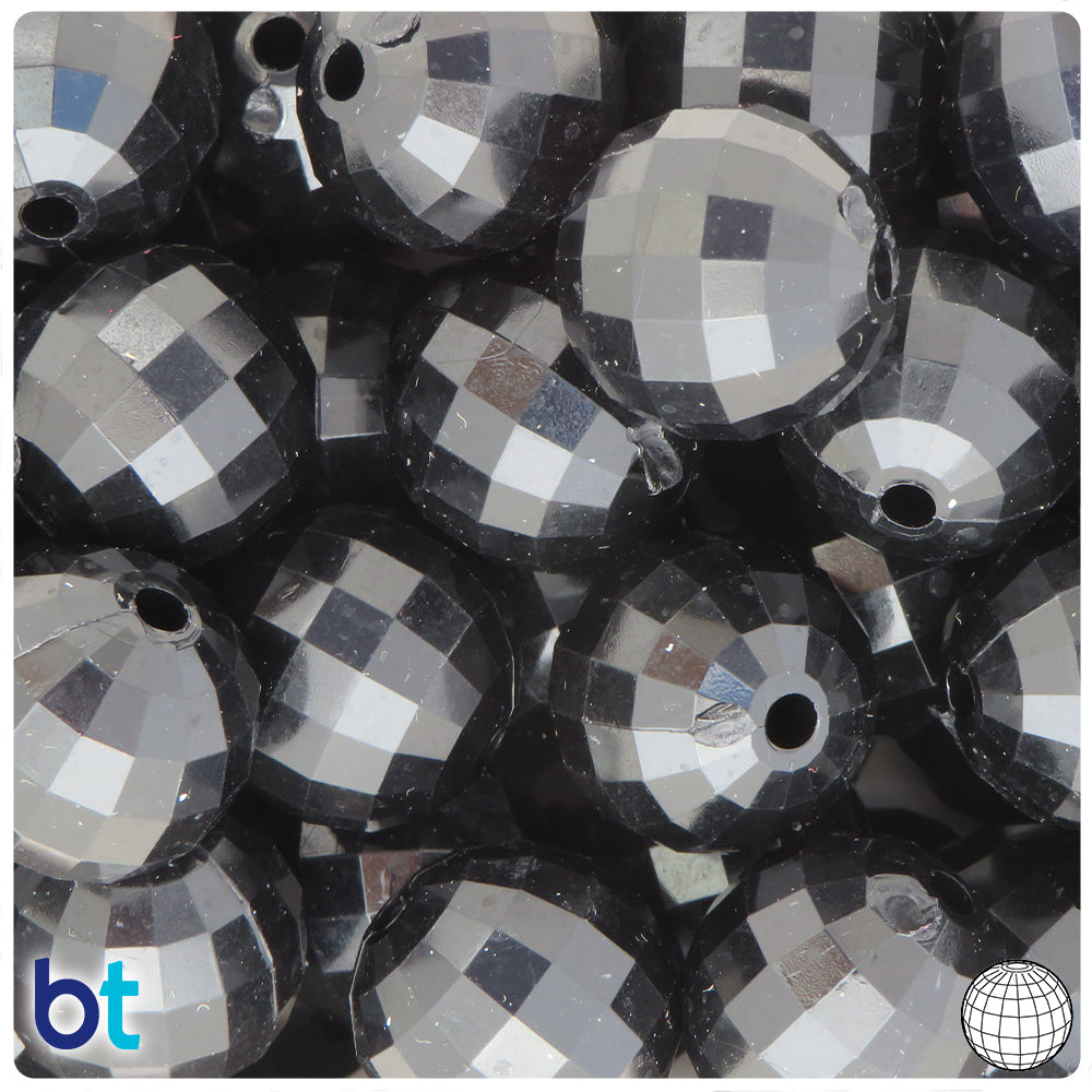 Black Opaque 20mm Faceted Globe Plastic Beads (10pcs)