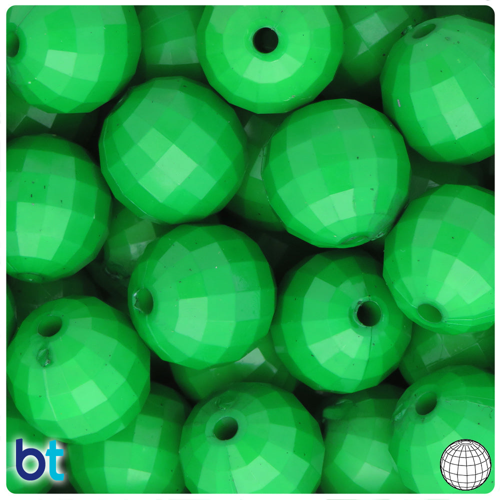 Dark Green Opaque 20mm Faceted Globe Plastic Beads (10pcs)