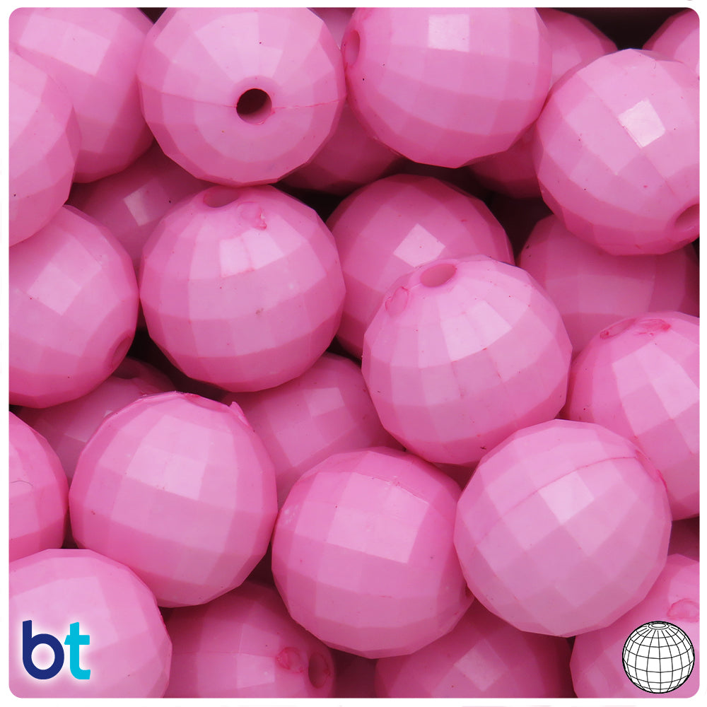 Light Pink Opaque 20mm Faceted Globe Plastic Beads (10pcs)