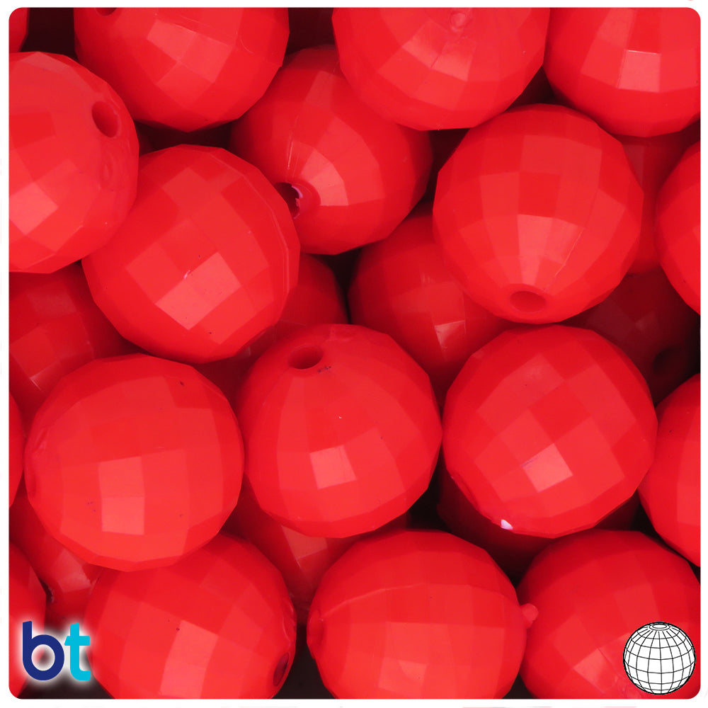 Red Opaque 20mm Faceted Globe Plastic Beads (10pcs)
