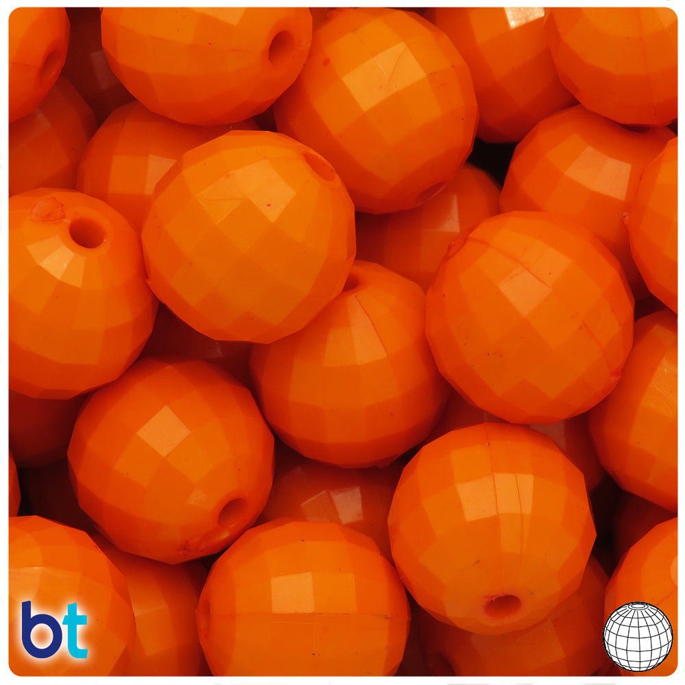 Orange Opaque 20mm Faceted Globe Plastic Beads (10pcs)