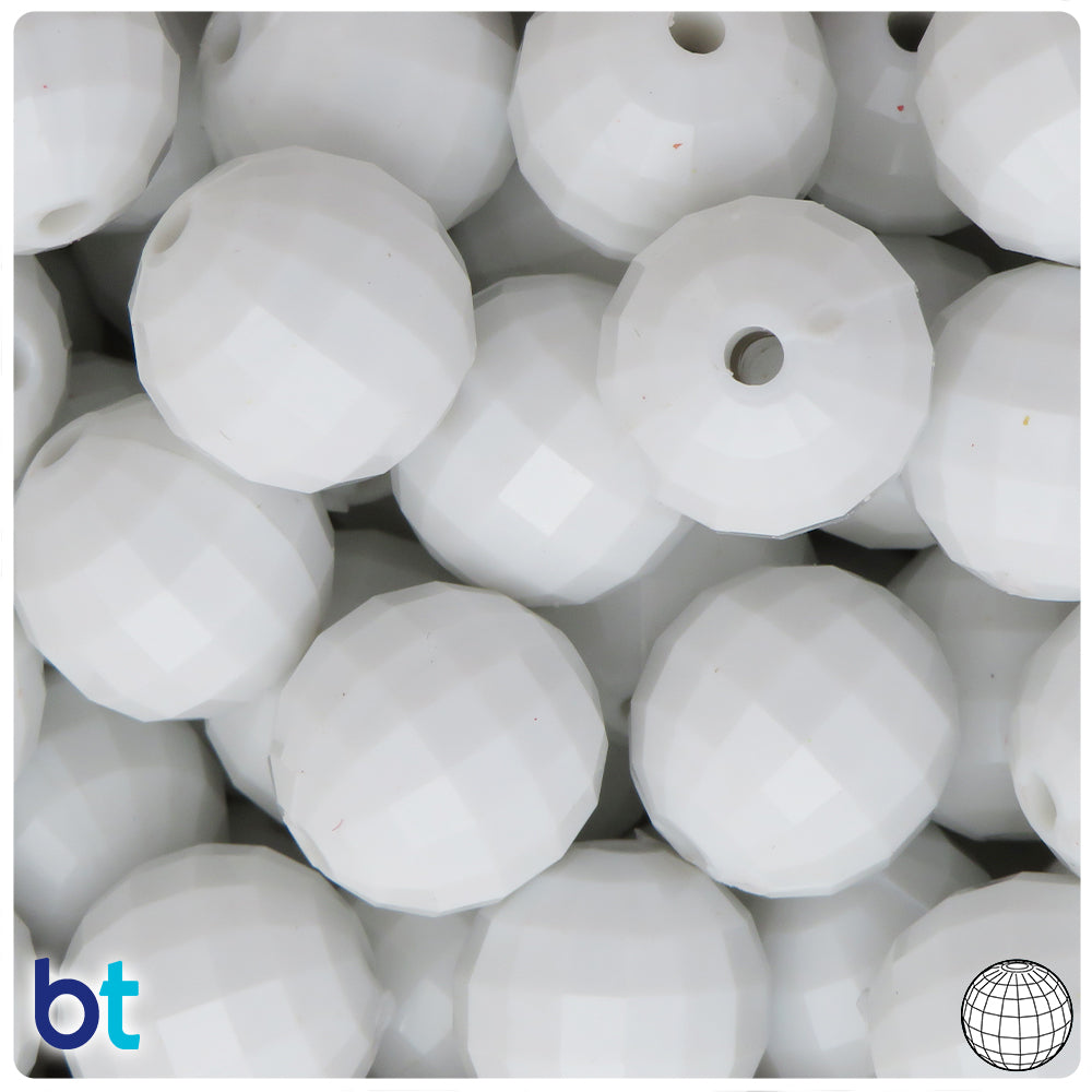 White Opaque 20mm Faceted Globe Plastic Beads (10pcs)