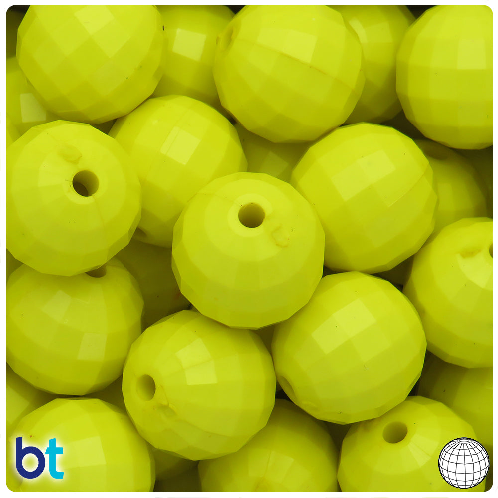 Yellow Opaque 20mm Faceted Globe Plastic Beads (10pcs)