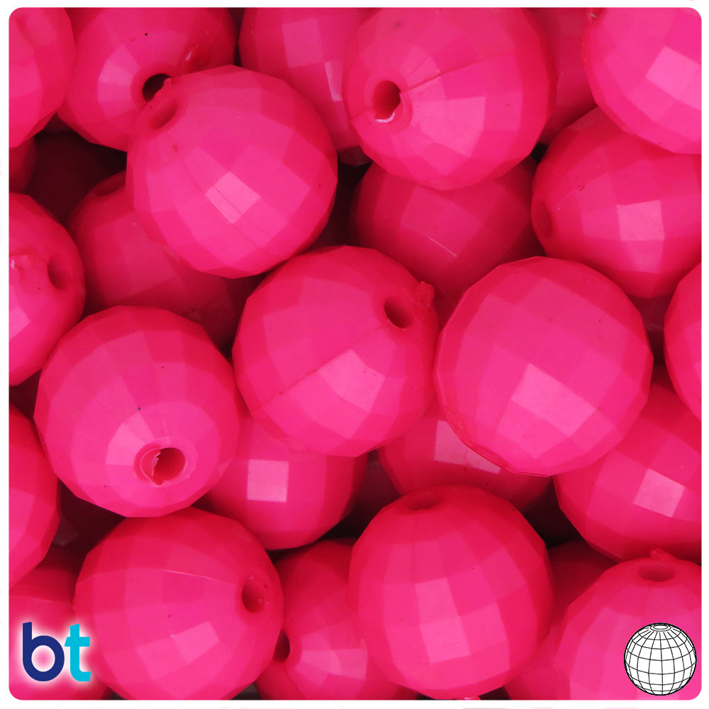 Dark Pink Opaque 20mm Faceted Globe Plastic Beads (10pcs)
