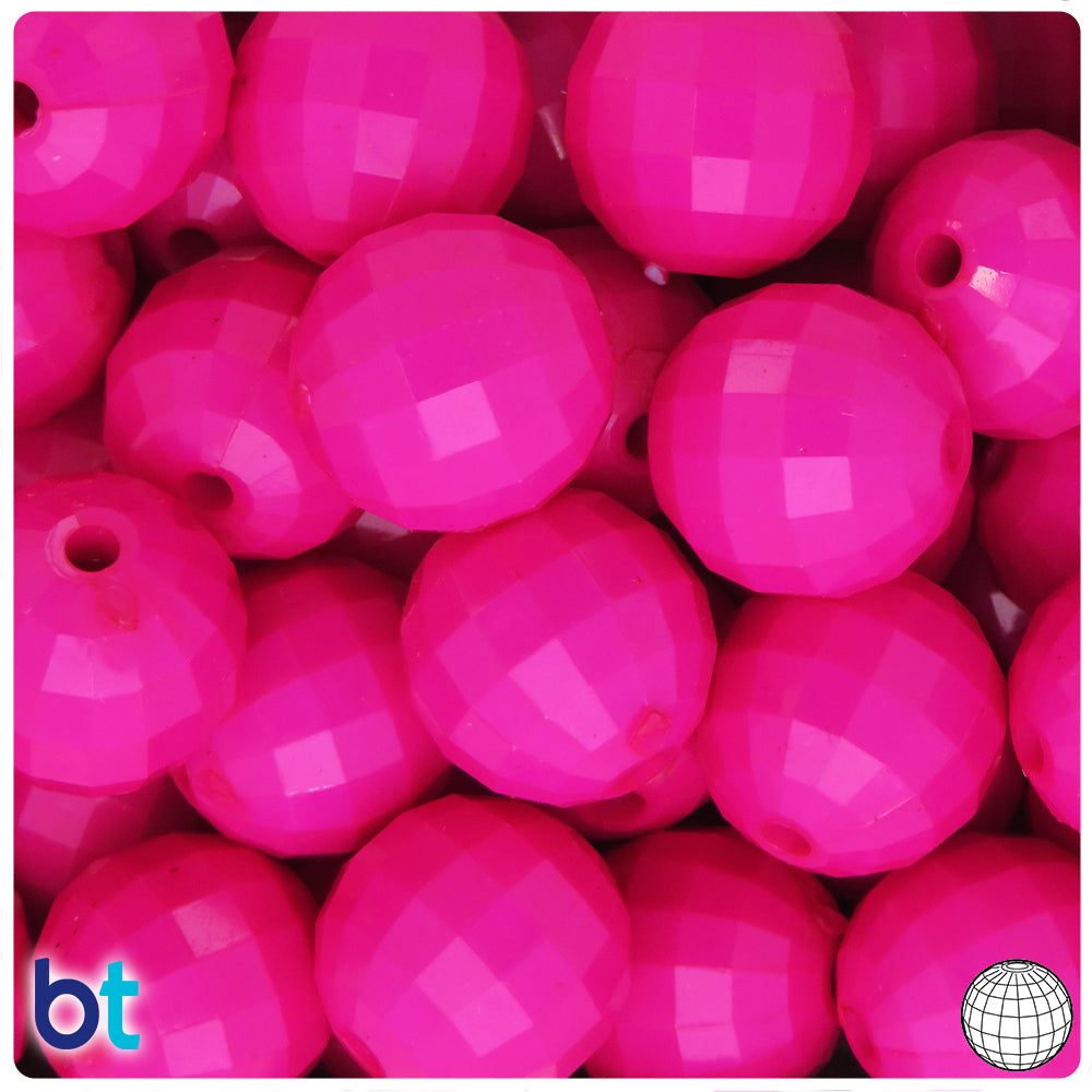 Rose Opaque 20mm Faceted Globe Plastic Beads (10pcs)