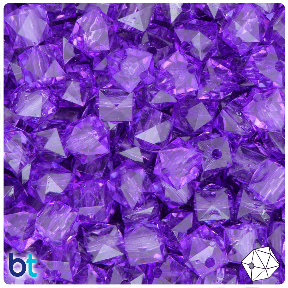Purple Transparent 10mm Faceted Cube Plastic Beads (100pcs)
