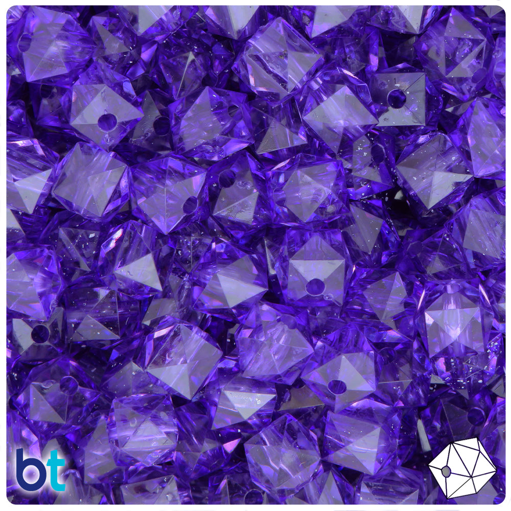 Dark Purple Transparent 10mm Faceted Cube Plastic Beads (100pcs)