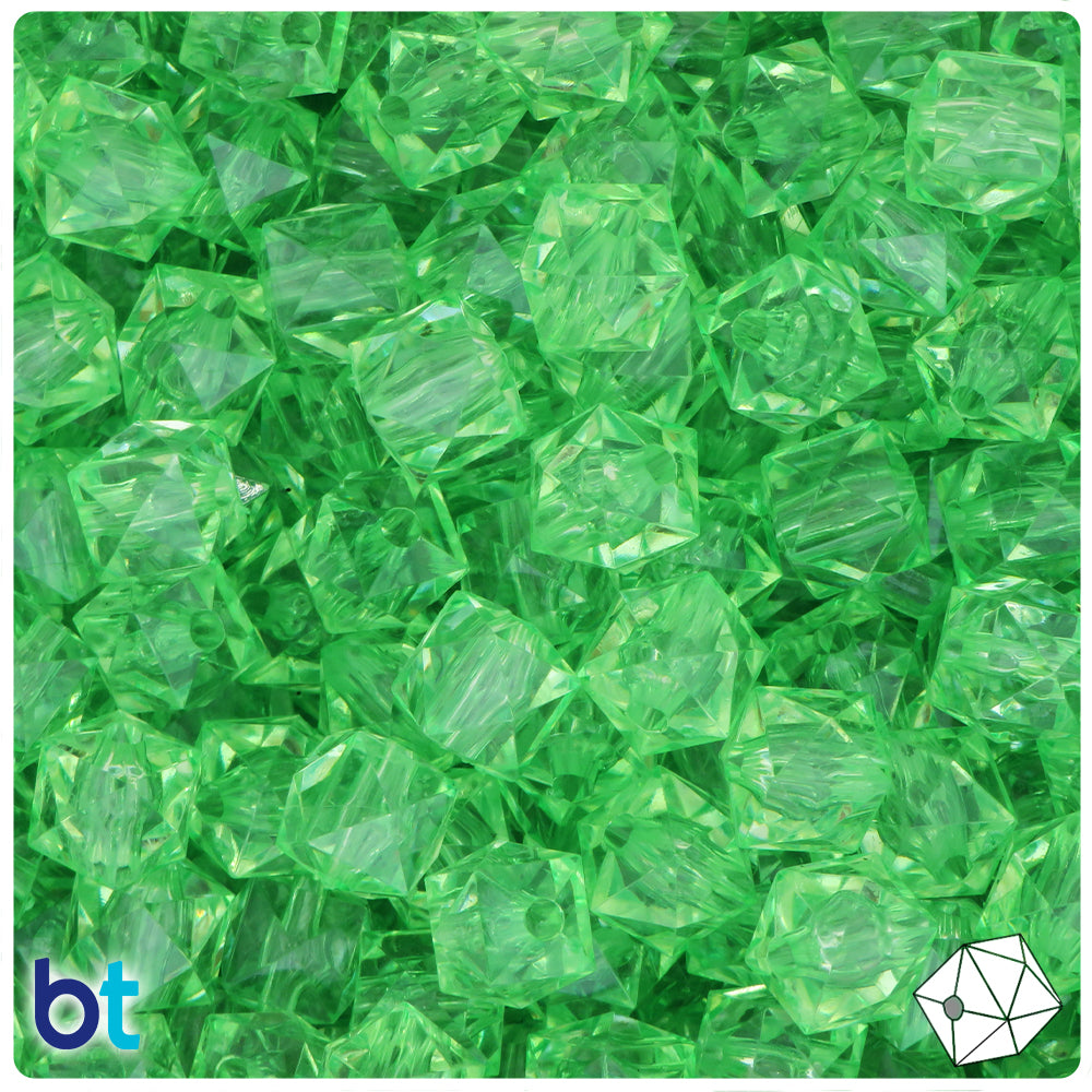 Light Green Transparent 10mm Faceted Cube Plastic Beads (100pcs)