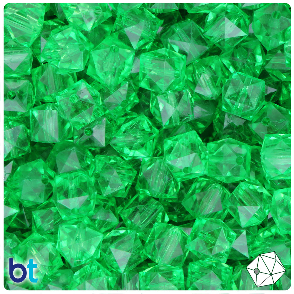 Green Transparent 10mm Faceted Cube Plastic Beads (100pcs)
