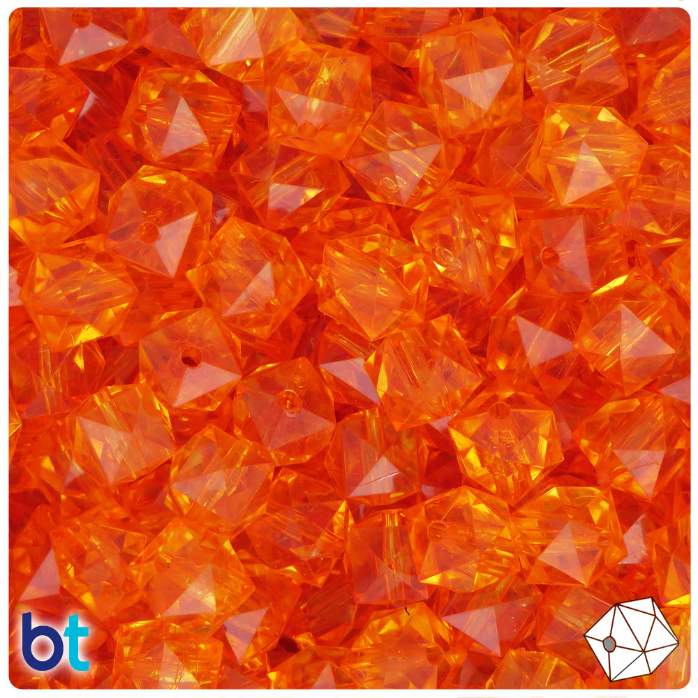 Orange Transparent 10mm Faceted Cube Plastic Beads (100pcs)