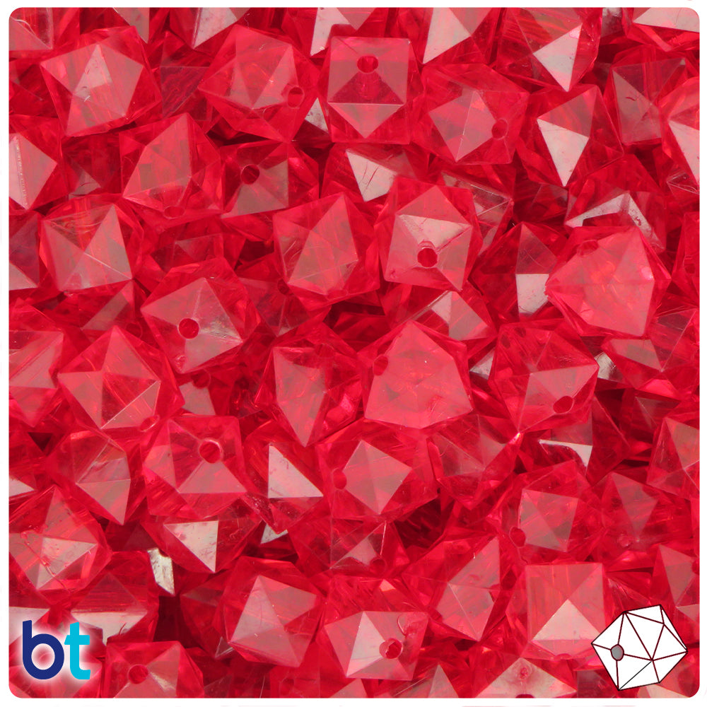 Red Transparent 10mm Faceted Cube Plastic Beads (100pcs)