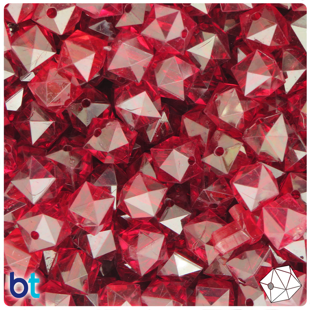Dark Red Transparent 10mm Faceted Cube Plastic Beads (100pcs)
