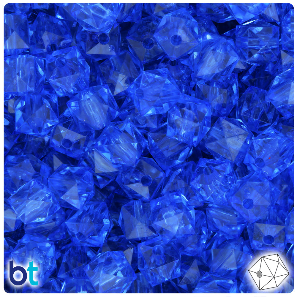Dark Blue Transparent 10mm Faceted Cube Plastic Beads (100pcs)