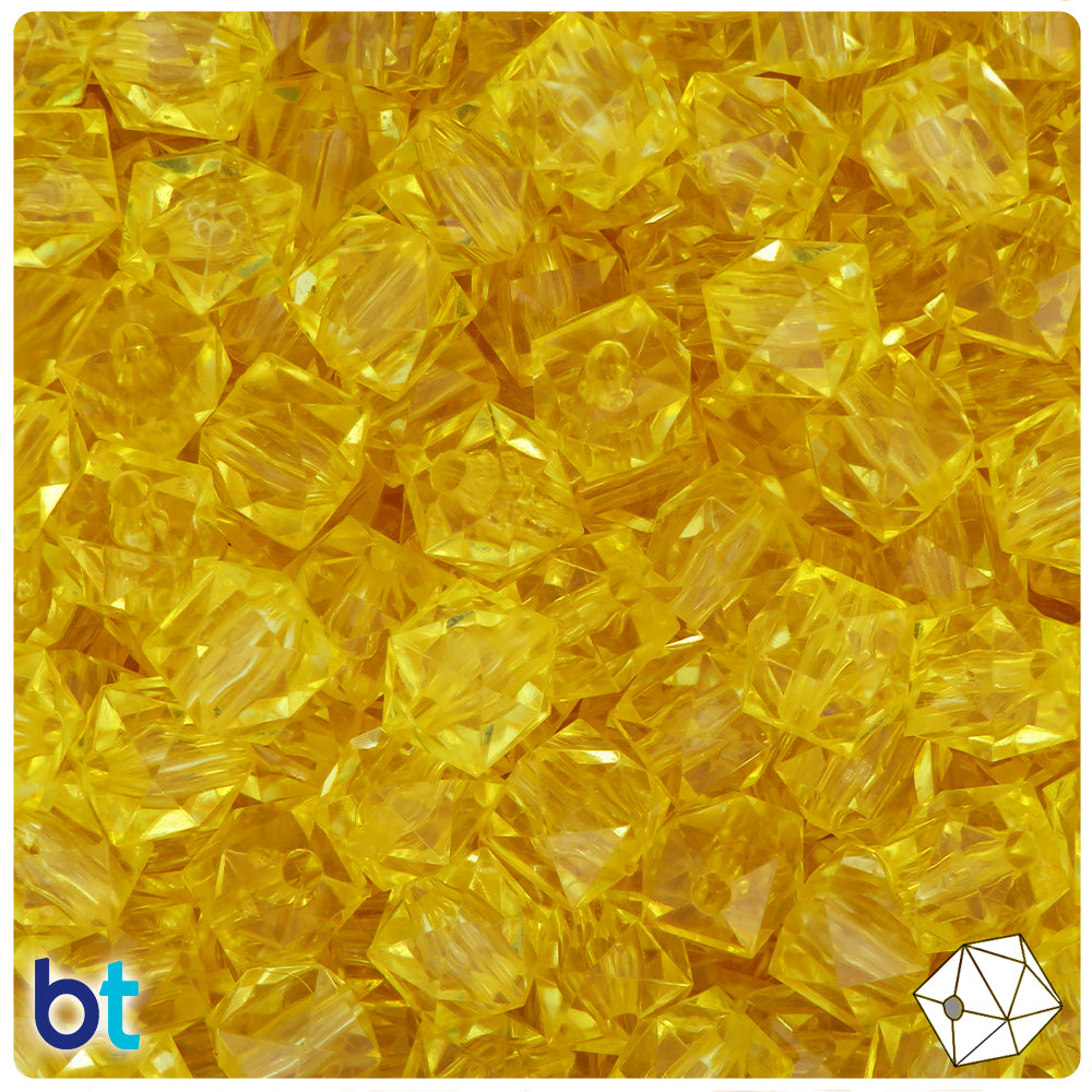 Yellow Transparent 10mm Faceted Cube Plastic Beads (100pcs)