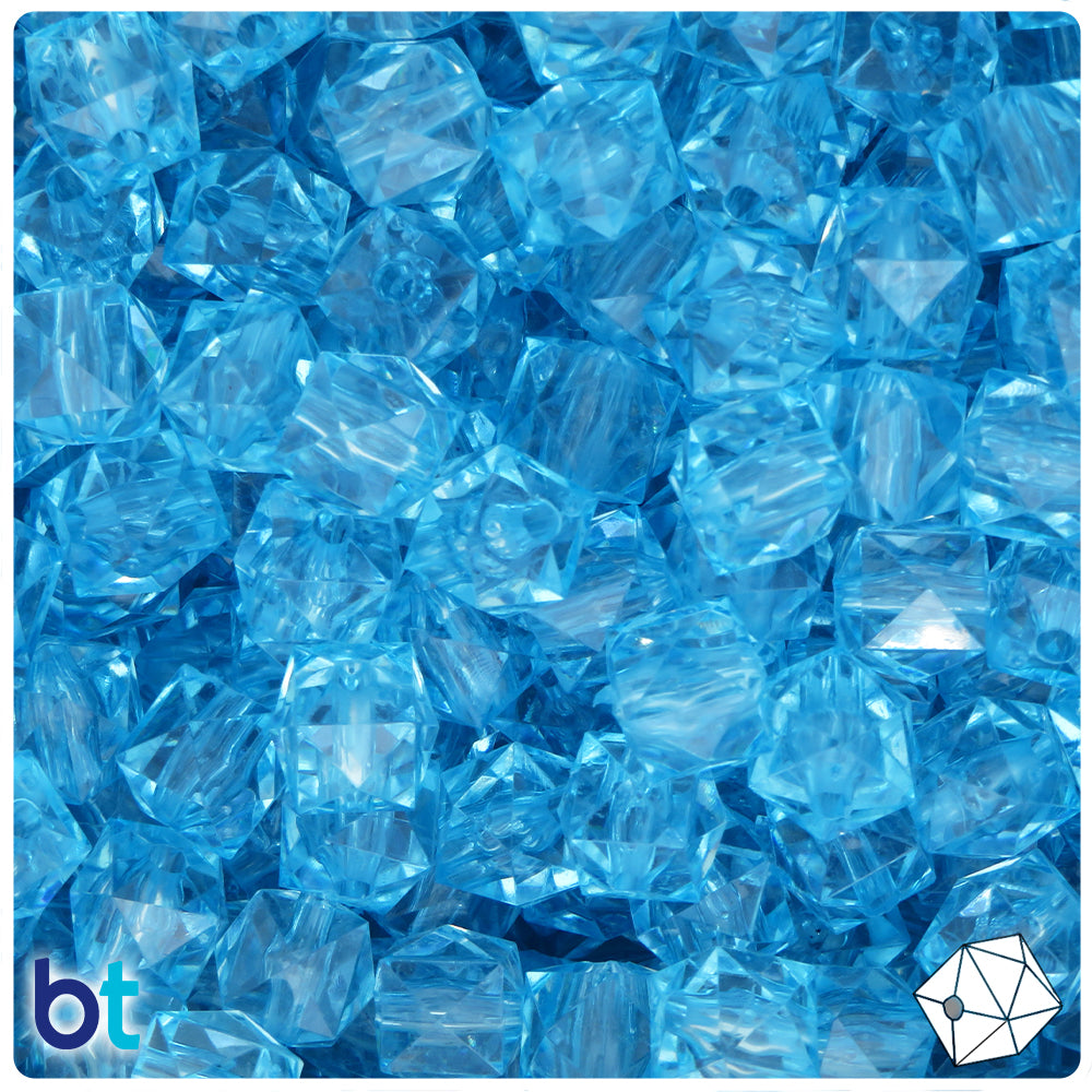 Light Blue Transparent 10mm Faceted Cube Plastic Beads (100pcs)