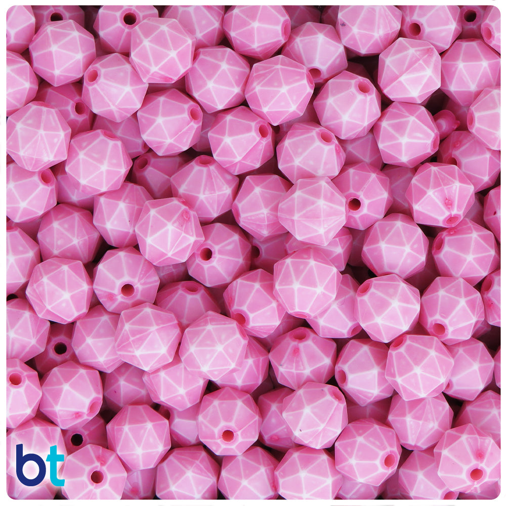 Light Pink Opaque 10mm Faceted Polygon Plastic Beads - White Washed (100pcs)