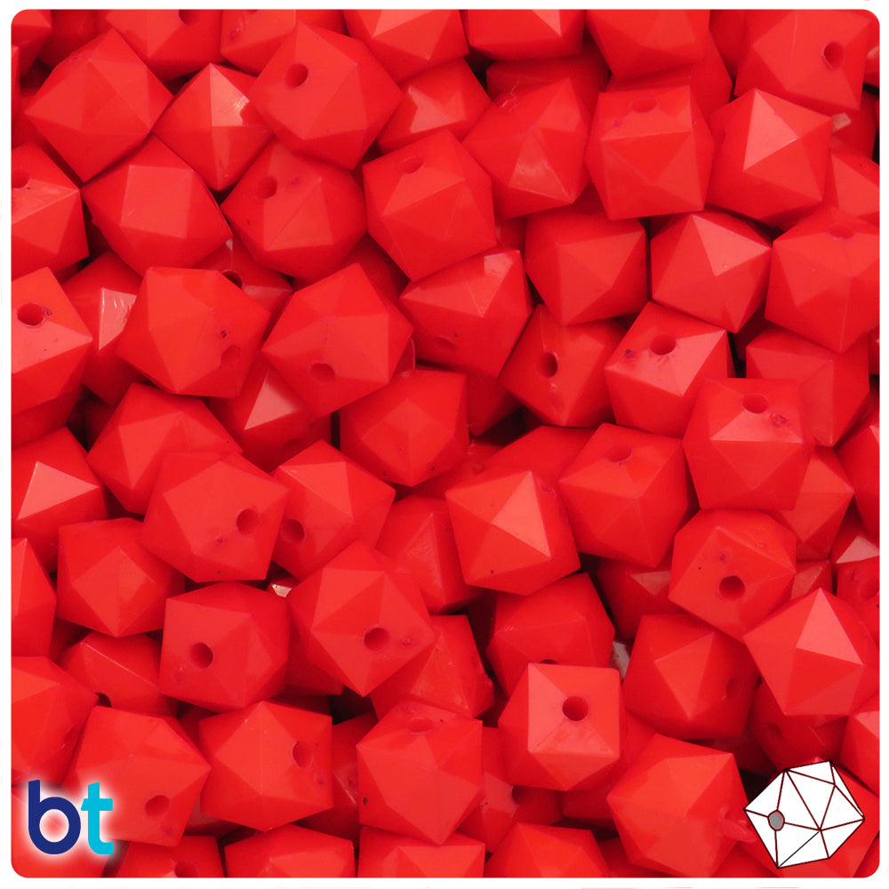 Red Opaque 10mm Faceted Cube Plastic Beads (125pcs)