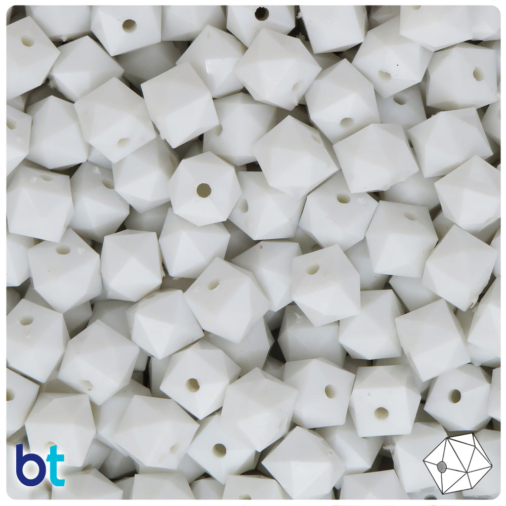 White Opaque 10mm Faceted Cube Plastic Beads (125pcs)