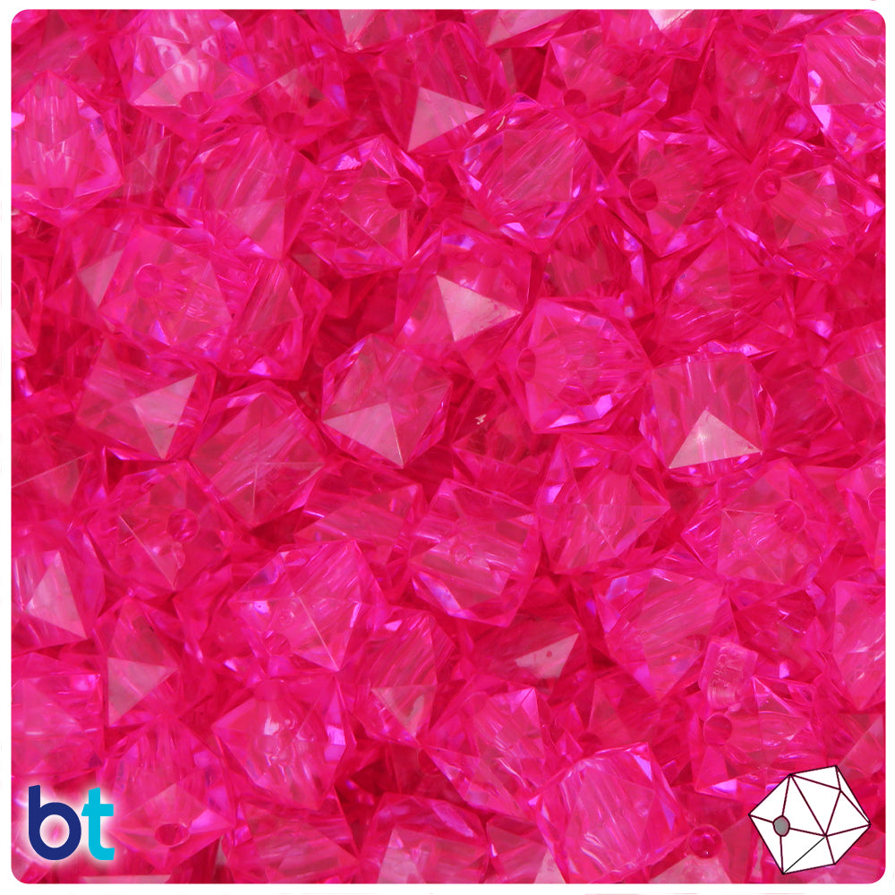 Dark Pink Transparent 10mm Faceted Cube Plastic Beads (100pcs)