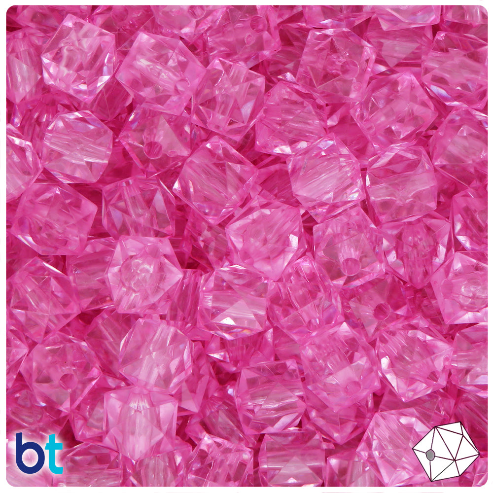 Light Pink Transparent 10mm Faceted Cube Plastic Beads (100pcs)