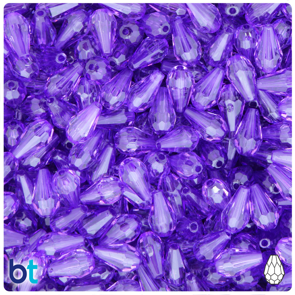 Purple Transparent 12mm Faceted Pear Plastic Beads (150pcs)