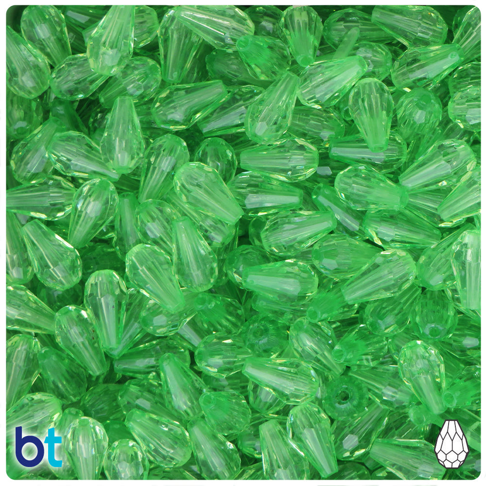 Light Green Transparent 12mm Faceted Pear Plastic Beads (150pcs)
