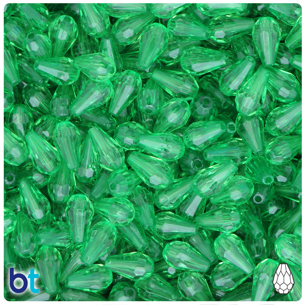 Green Transparent 12mm Faceted Pear Plastic Beads (150pcs)