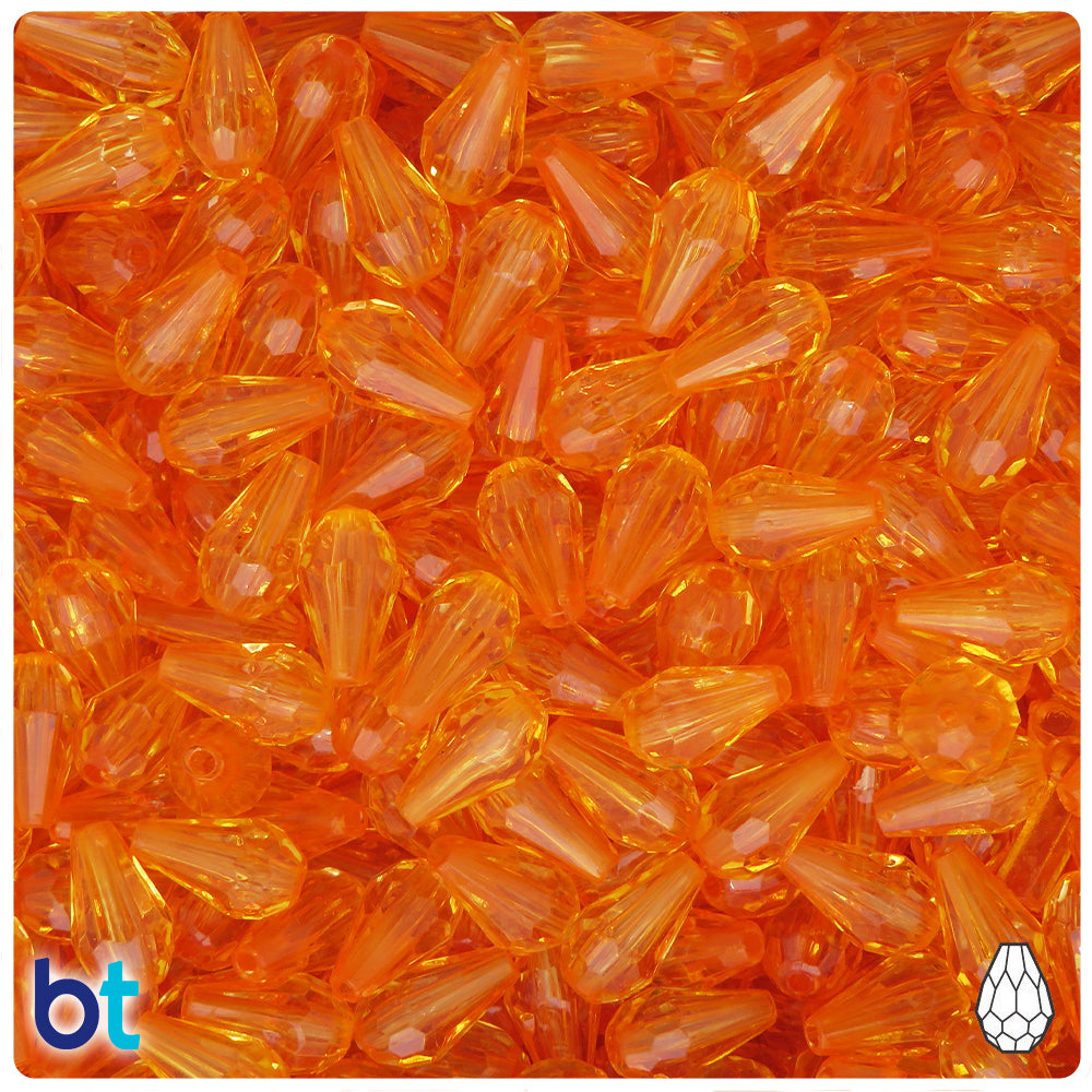 Orange Transparent 12mm Faceted Pear Plastic Beads (150pcs)