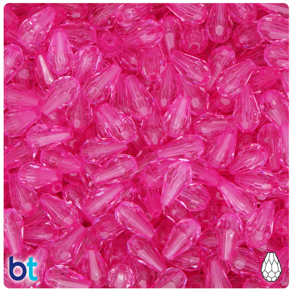 Pink Transparent 12mm Faceted Pear Plastic Beads (150pcs)