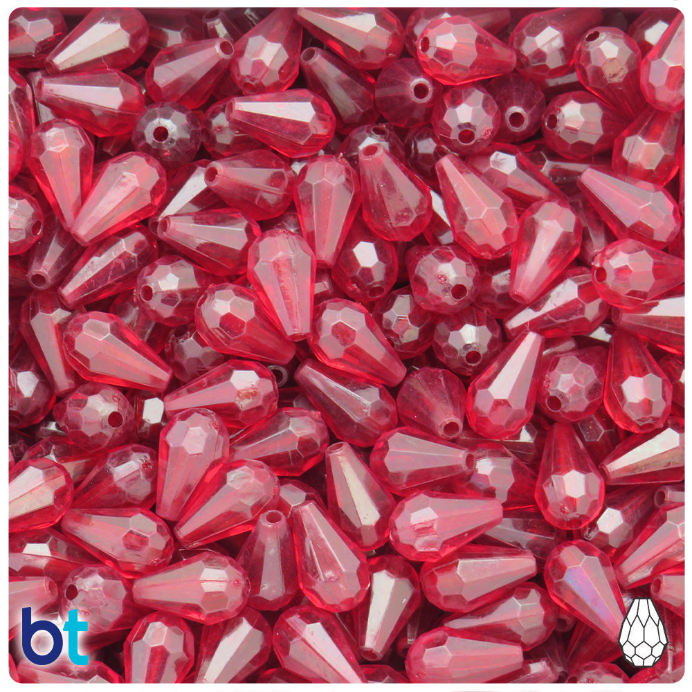 Dark Red Transparent 12mm Faceted Pear Plastic Beads (150pcs)