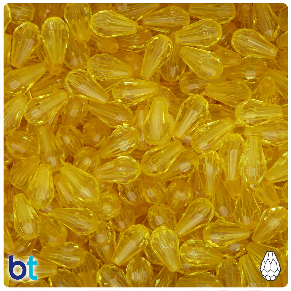 Yellow Transparent 12mm Faceted Pear Plastic Beads (150pcs)