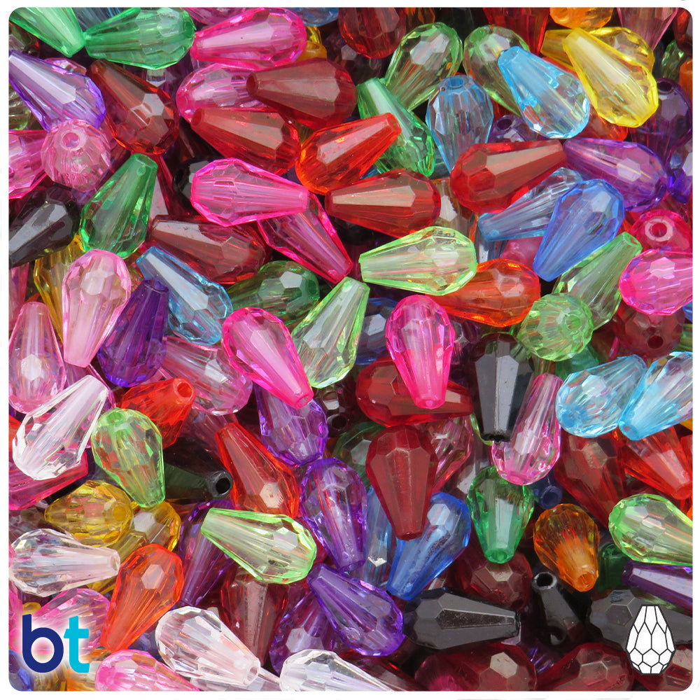 Mixed Transparent 12mm Faceted Pear Plastic Beads (150pcs)