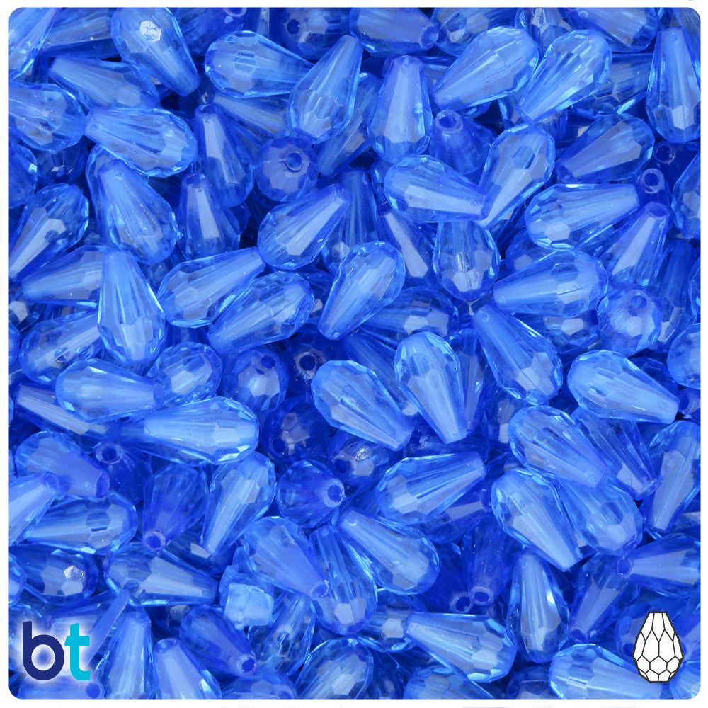 Blue Transparent 12mm Faceted Pear Plastic Beads (150pcs)