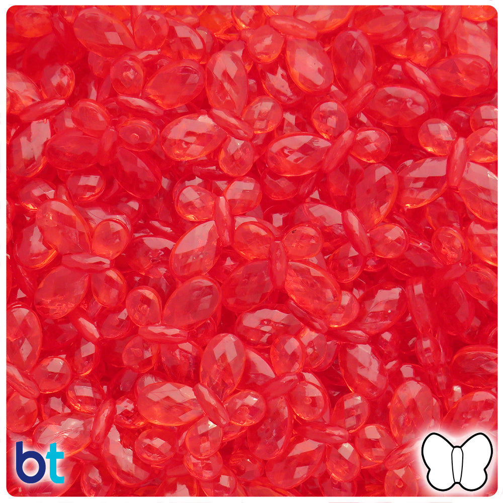 Red Transparent 17mm Faceted Butterfly Plastic Beads (75pcs)