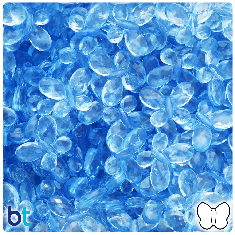 Light Blue Transparent 17mm Faceted Butterfly Plastic Beads (75pcs)