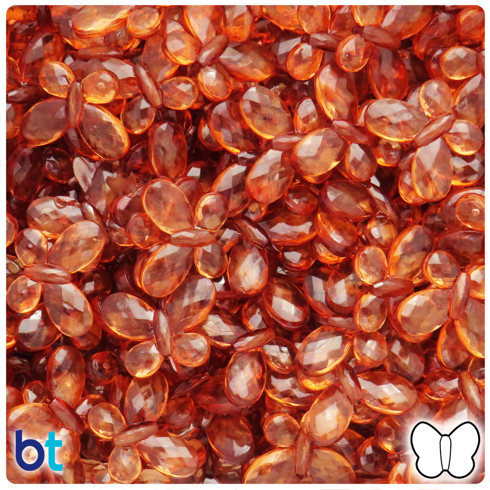 Brown Transparent 17mm Faceted Butterfly Plastic Beads (75pcs)