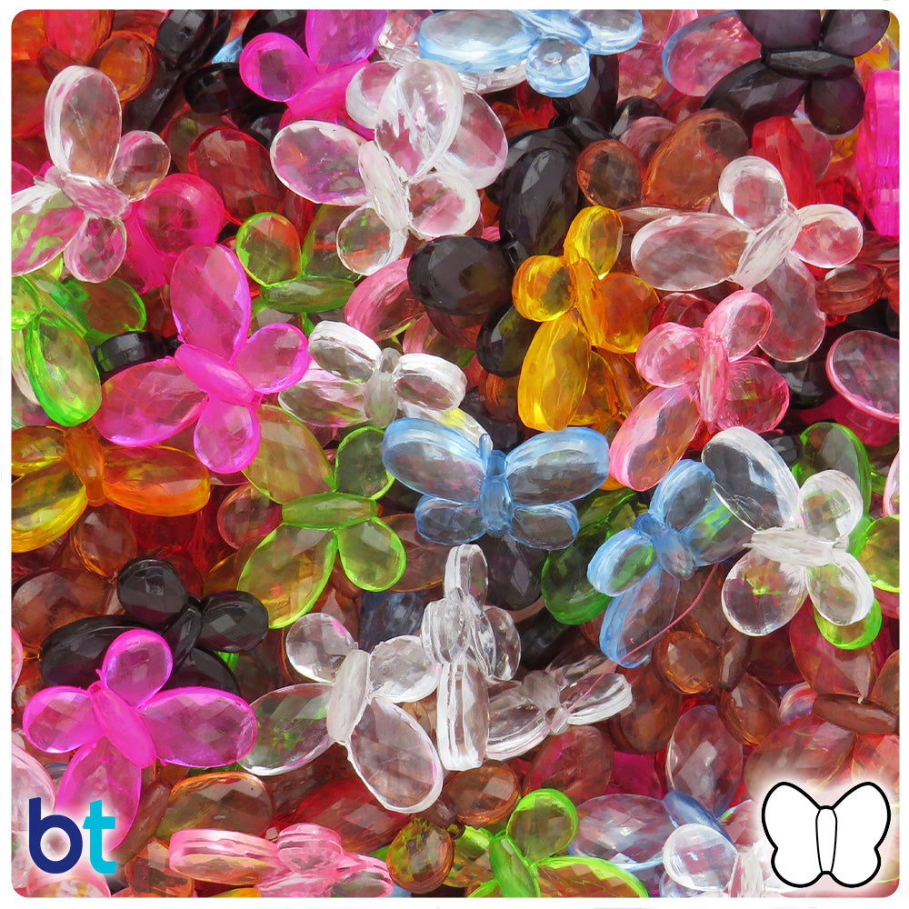 Mixed Transparent 17mm Faceted Butterfly Plastic Beads (75pcs)