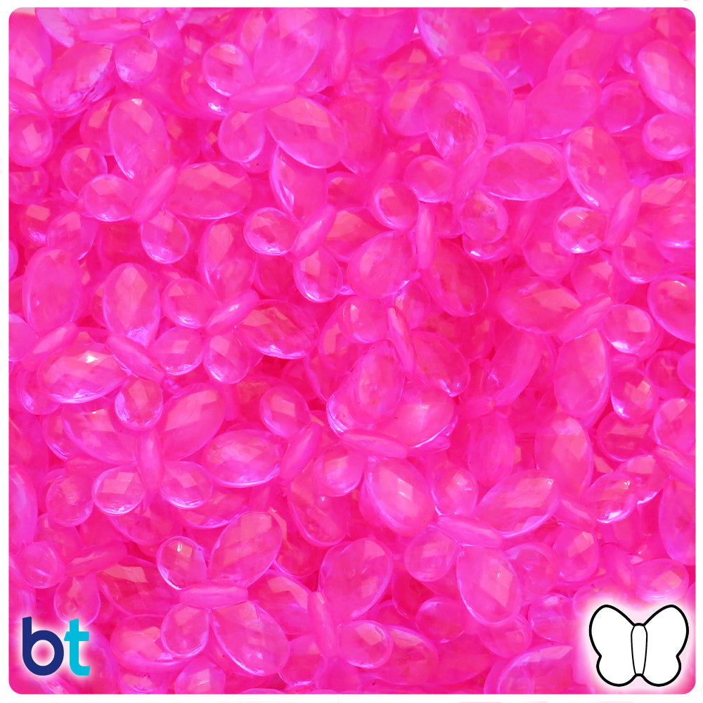 Dark Pink Transparent 17mm Faceted Butterfly Plastic Beads (75pcs)