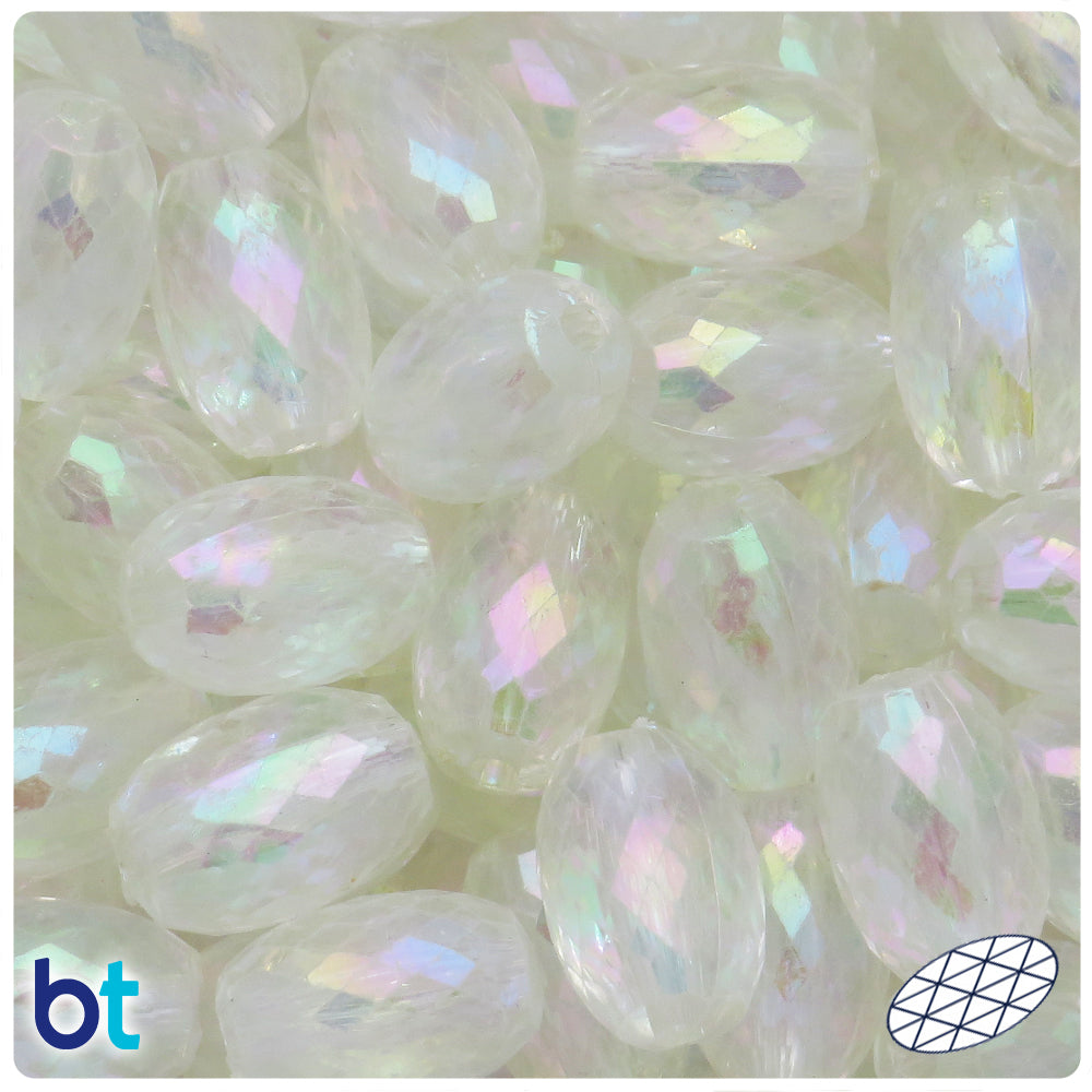 Clear Transparent AB 19mm Faceted Oval Plastic Beads (20pcs)