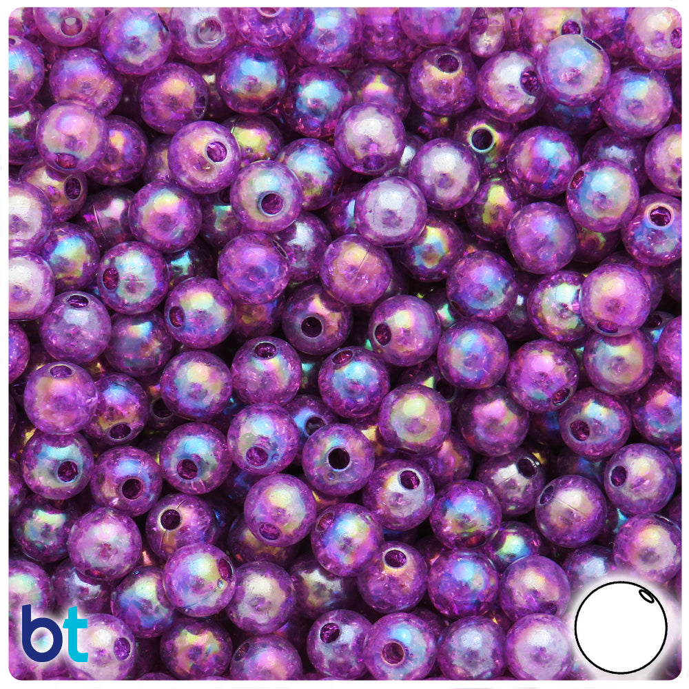 Purple Transparent AB 8mm Round Plastic Beads - Crackle Effect (150pcs)