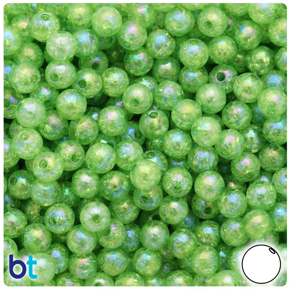 Light Green Transparent AB 8mm Round Plastic Beads - Crackle Effect (150pcs)