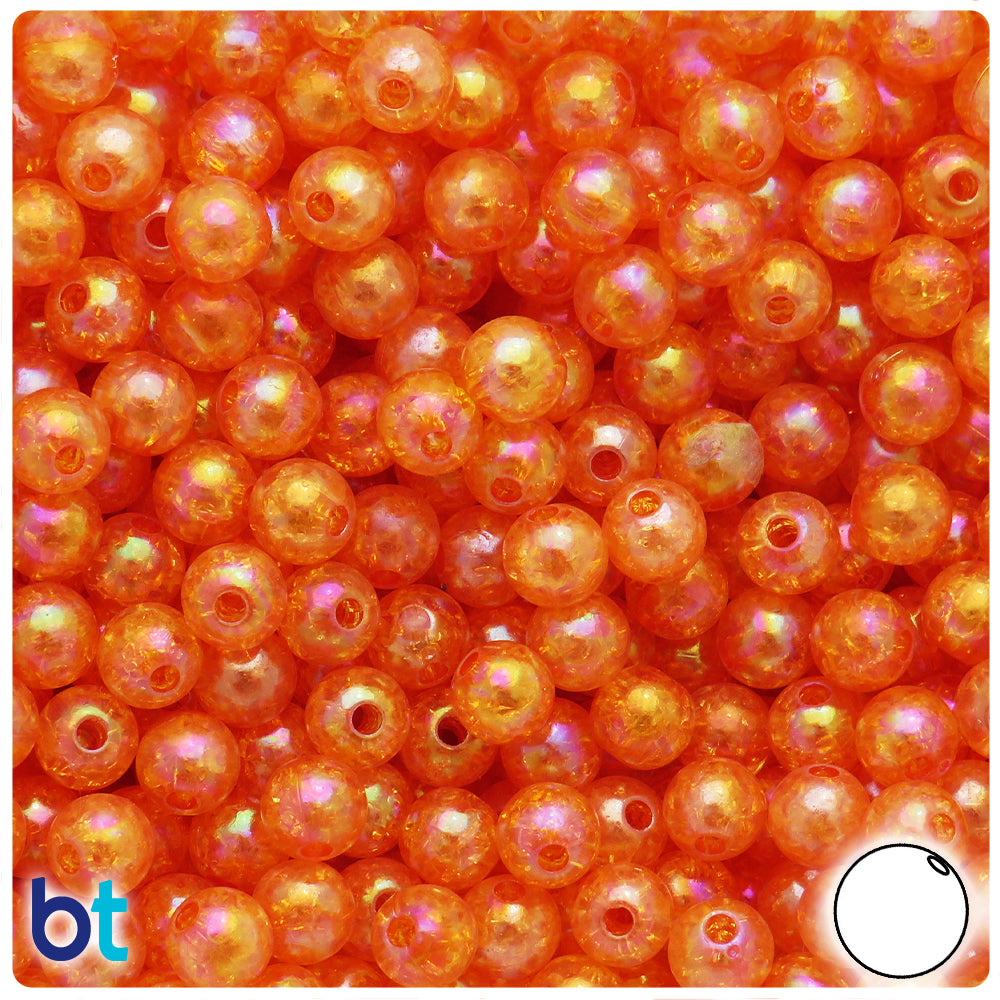 Orange Transparent AB 8mm Round Plastic Beads - Crackle Effect (150pcs)